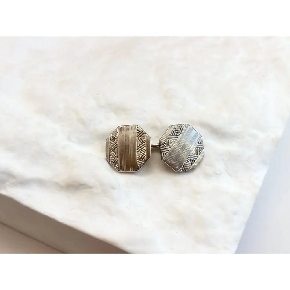 Art Deco Swank SINGLE Retro Gold Toned Round Vintage Cufflink